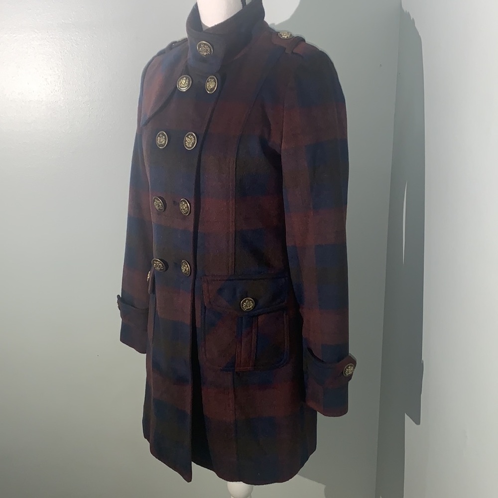 COOGI  vintage Women’s Plaid Wool Blend Coat Outerwear Long Jacket - Picture 2 of 11